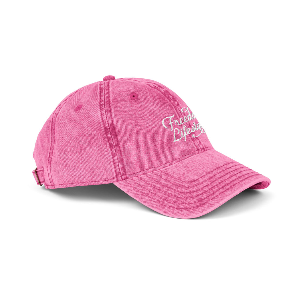 Vintage Embroidered Cap — "Freedom Lived" Washed Pink Baseball Hat