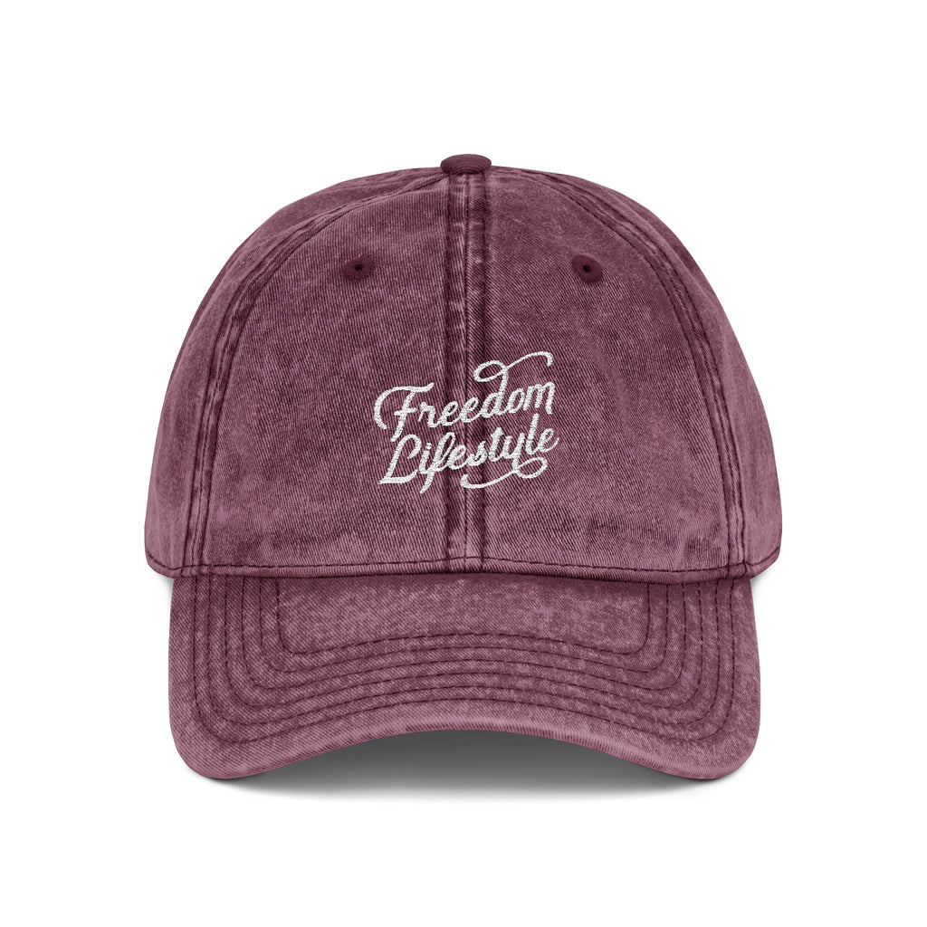 Vintage Embroidered Cap — "Freedom Lived" Washed Pink Baseball Hat