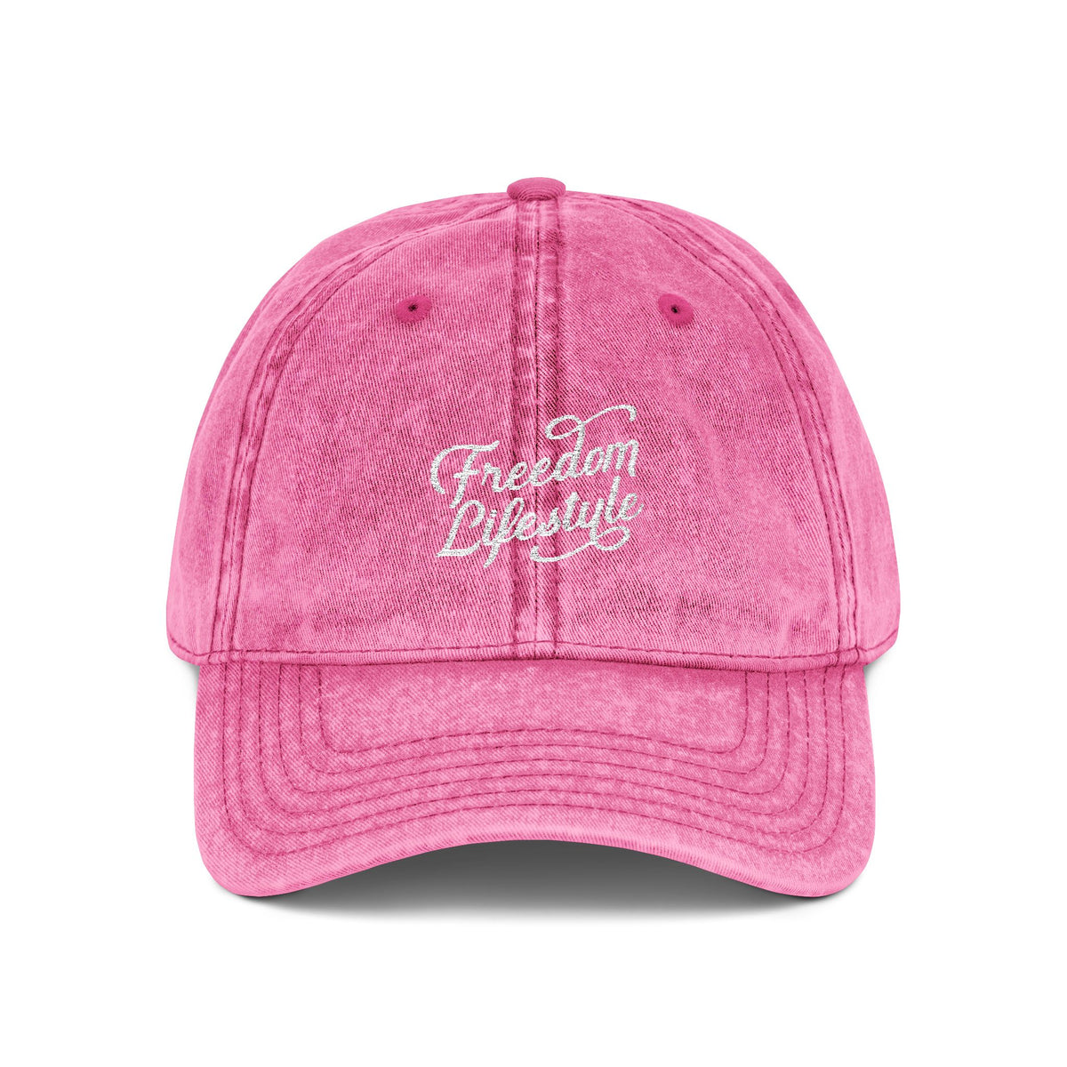 Vintage Embroidered Cap — "Freedom Lived" Washed Pink Baseball Hat