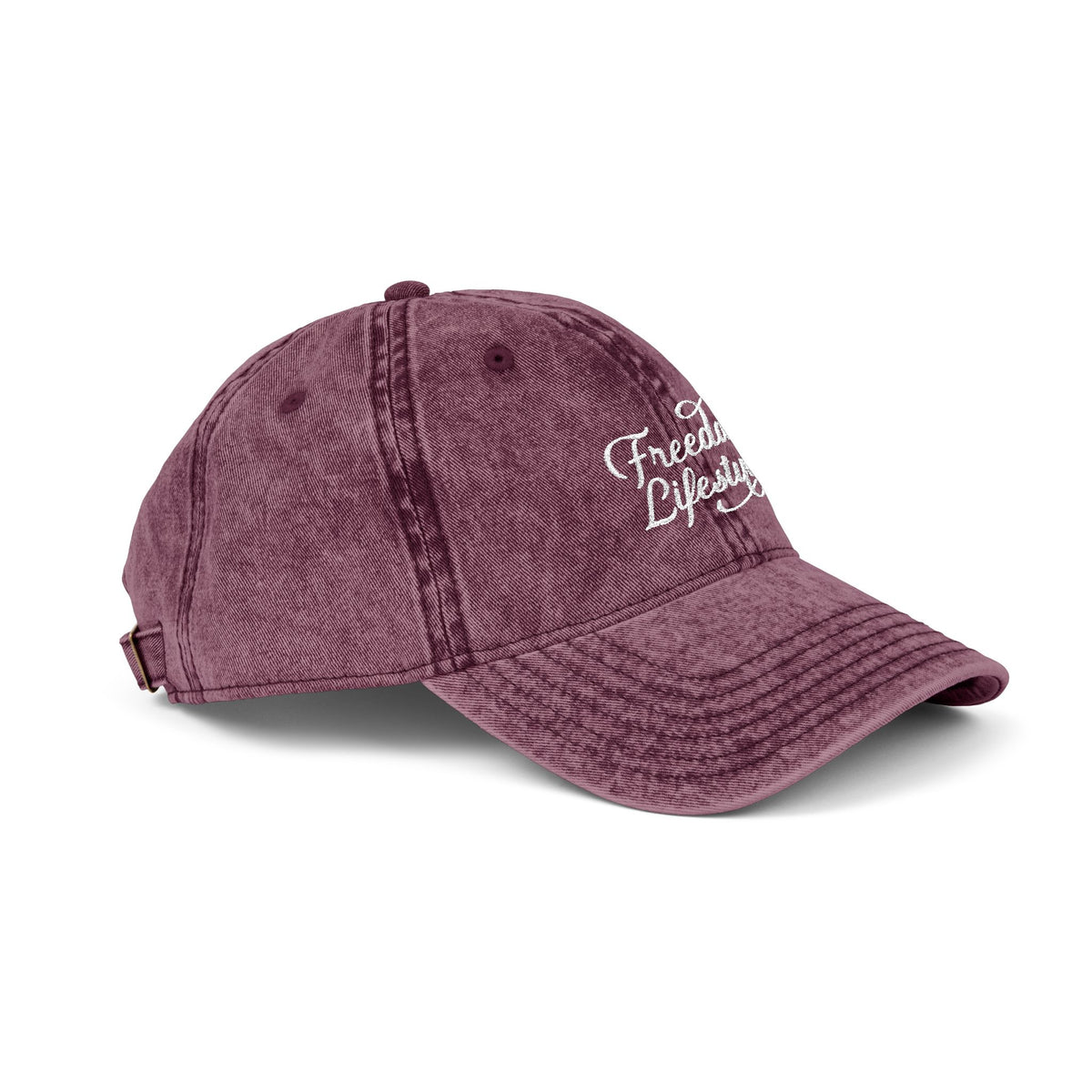 Vintage Embroidered Cap — "Freedom Lived" Washed Pink Baseball Hat